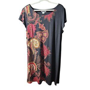 Liz Claiborne Womens Black & Red Paisley Dress 18W Polyester/Spandex
